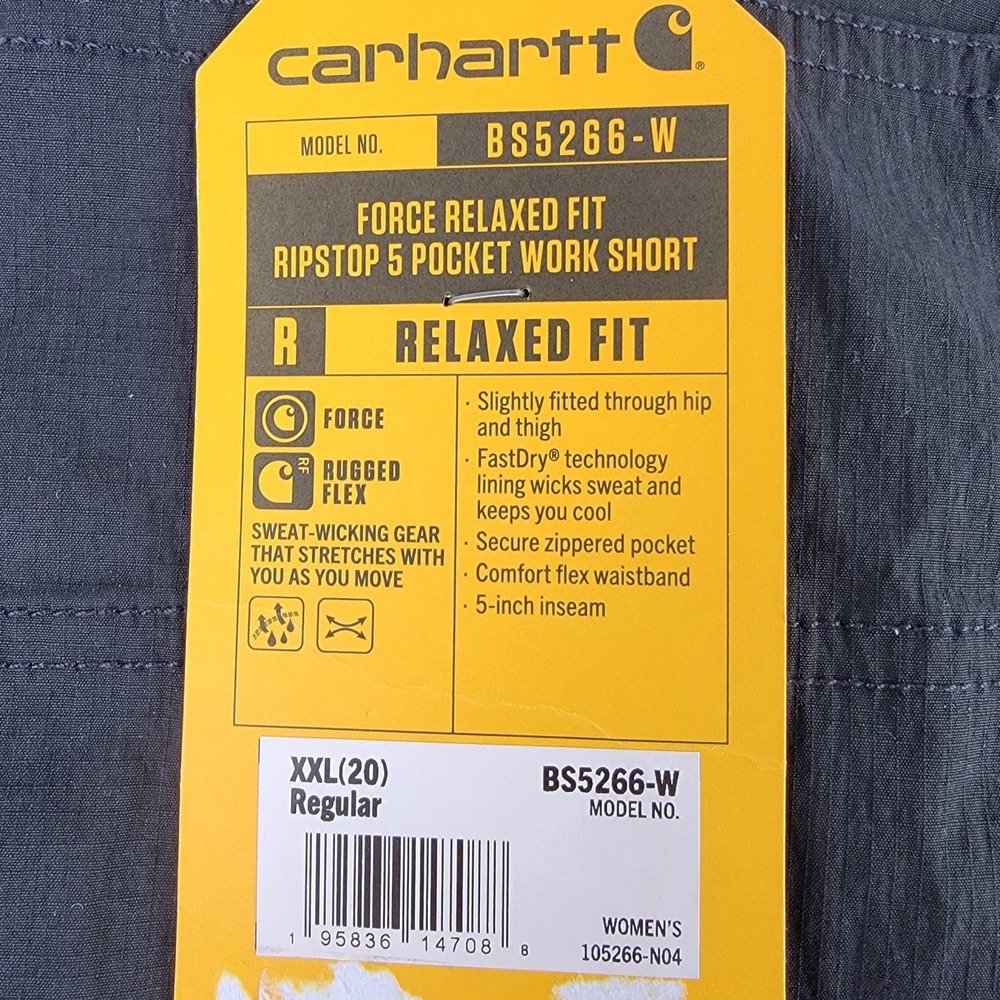 Carhartt Womens Force Relaxed Ripstop 5-Pocket Black Work Shorts XXL - 20 NEW - Picture 10 of 10